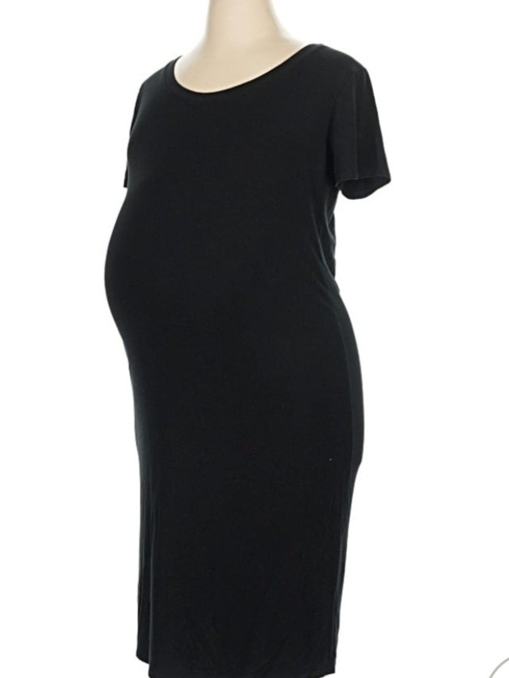 Black Maternity Midi Scoop Neck Stretch Dress